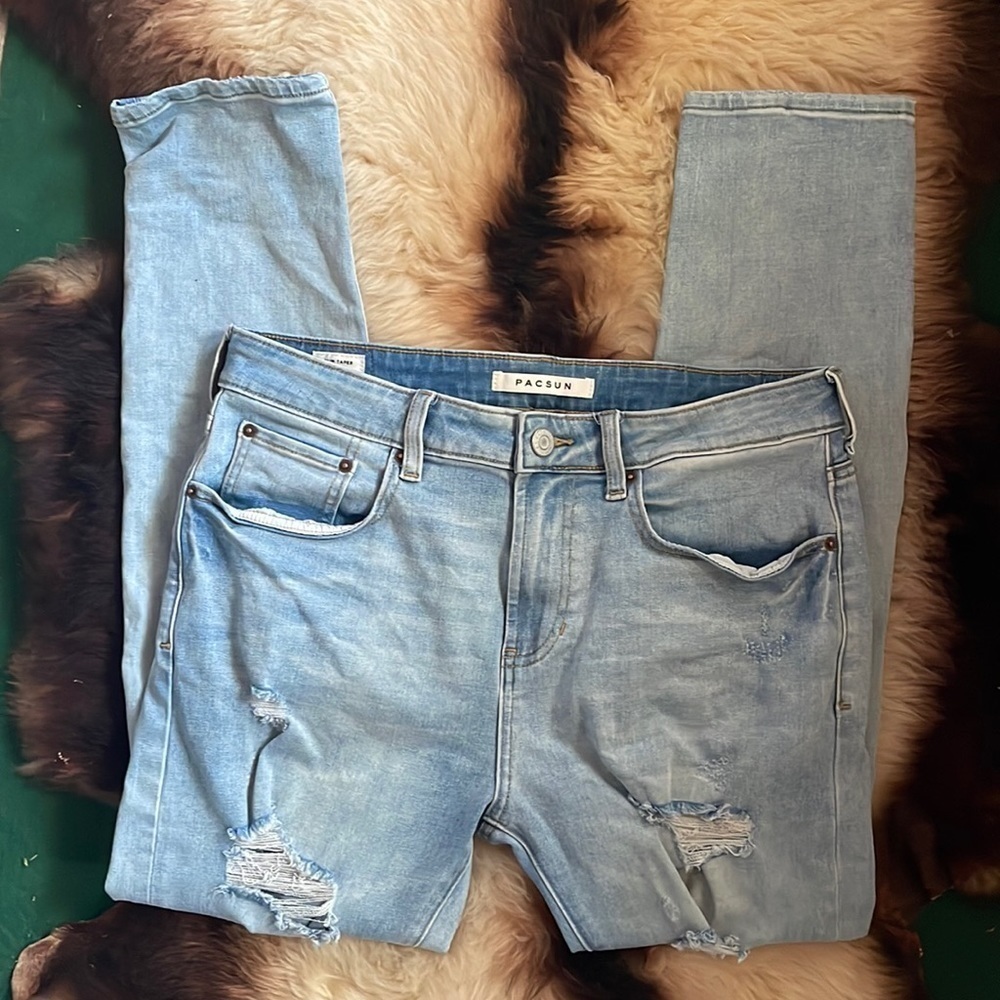 Pacsun Light‎ Wash Slim Taper Distressed Jeans